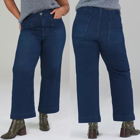 Anthropologie Pilcro The Skipper Cropped Wide-Leg Jeans Dark Denim Blue Size 34 - Picture 3 of 16